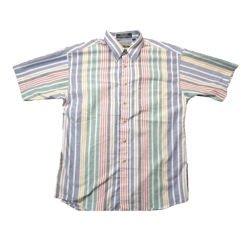 Y2K MEN'S STRIPED SHORT SLEEVE BUTTON-UP SHIRT LOAFERS BY REED ST. JAMES LG 90's